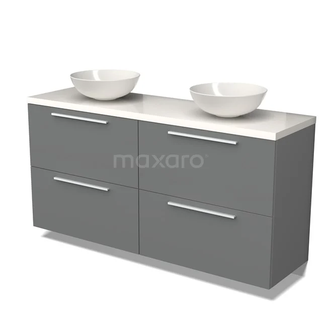 Modulo Plato Vanity units for countertop basin | 160 cm Mid grey Flat front High-gloss white worktop 4 high drawers BMK14-00471