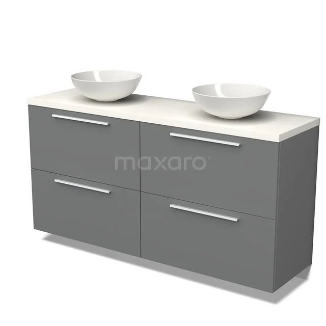 Modulo Plato Vanity units for countertop basin | 160 cm Mid grey Flat front Matte white worktop 4 high drawers BMK14-00472