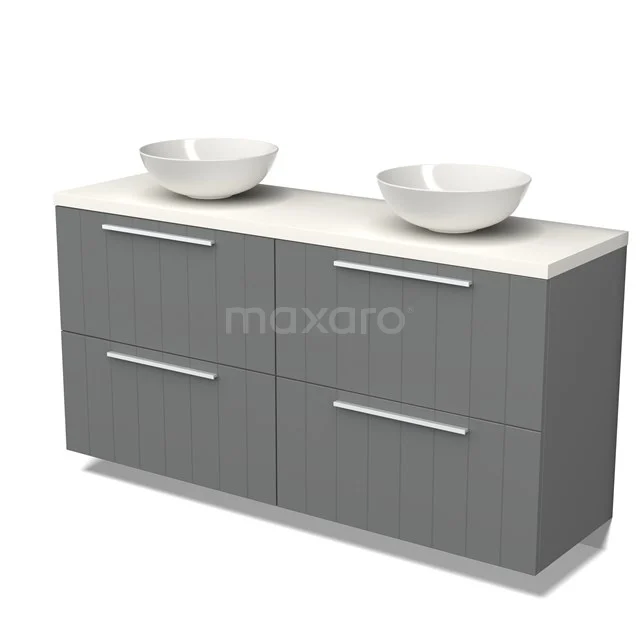 Modulo Plato Vanity units for countertop basin | 160 cm Mid grey Slat front Matte white worktop 4 high drawers BMK14-00479