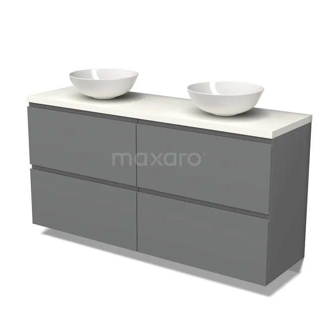 Modulo Plato Vanity units for countertop basin | 160 cm Mid grey Handle-less front Matte white worktop 4 high drawers BMK14-00486
