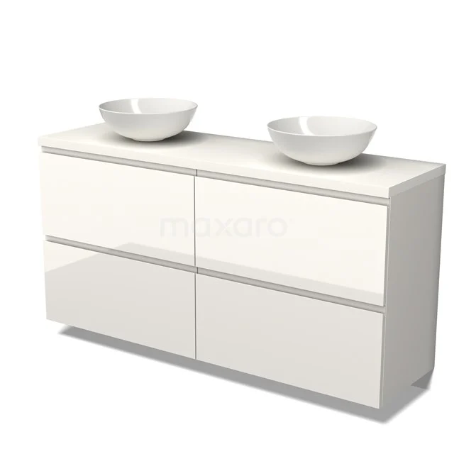Modulo Plato Vanity units for countertop basin | 160 cm High-gloss white Handle-less front Matte white worktop 4 high drawers BMK14-00507