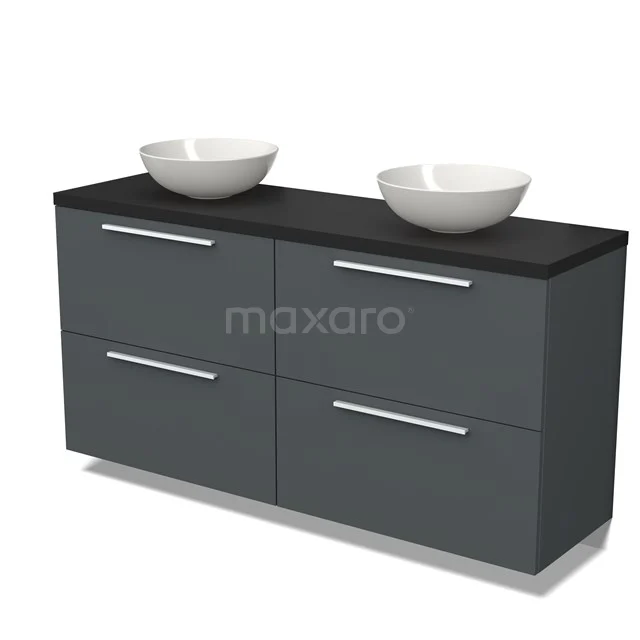 Modulo Plato Vanity units for countertop basin | 160 cm Dark grey Flat front Matte black worktop 4 high drawers BMK14-00533