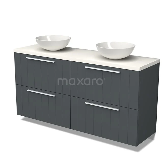 Modulo Plato Vanity units for countertop basin | 160 cm Dark grey Slat front Matte white worktop 4 high drawers BMK14-00542