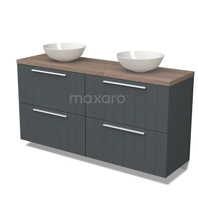 Modulo Plato Vanity units for countertop basin | 160 cm Dark grey Slat front Mid brown oak worktop 4 high drawers BMK14-00545