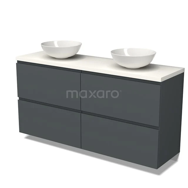 Modulo Plato Vanity units for countertop basin | 160 cm Dark grey Handle-less front Matte white worktop 4 high drawers BMK14-00549