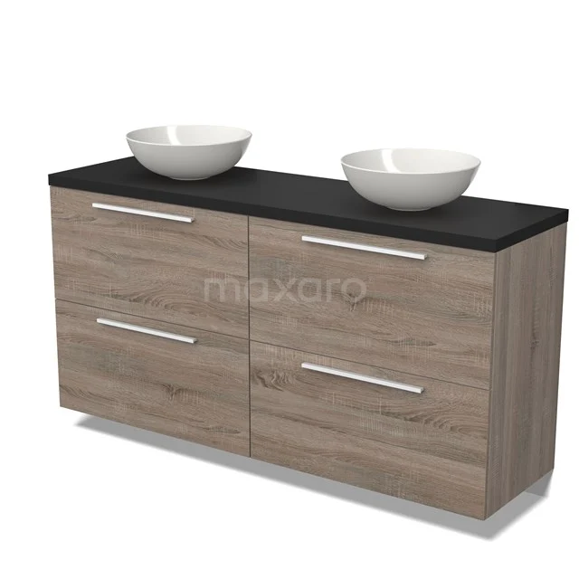 Modulo Plato Vanity units for countertop basin | 160 cm Oak Flat front Matte black worktop 4 high drawers BMK14-00575