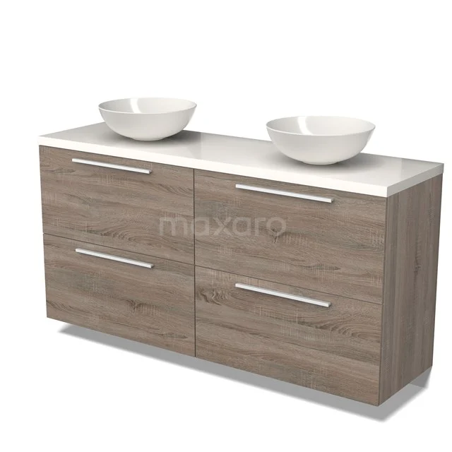 Modulo Plato Vanity units for countertop basin | 160 cm Oak Flat front High-gloss white worktop 4 high drawers BMK14-00576