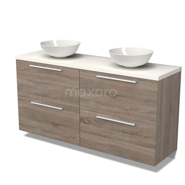 Modulo Plato Vanity units for countertop basin | 160 cm Oak Flat front Matte white worktop 4 high drawers BMK14-00577