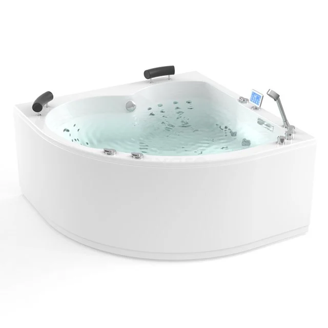 Whirlpool Bad Atlantic Platinum 2-Personen links 150x150cm Wasser- und Luftmassage mit Turbo W06014EL Eckbadewanne weiß mit integrierter Jacuzzi-Funktion und verstellbaren Kopfstützen, ideal für luxuriöse Badezimmerentspannung.