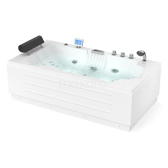 Whirlpool Bad Pacific Silver 1-Personen-Rechts 170x92cm Wassermassage W061-174CR Weißes Jacuzzi-Bad mit Massagefunktion, schwarzer Kopfstütze, LED-Display und chromatischen Knöpfen; luxuriöses Spa für das Badezimmer.