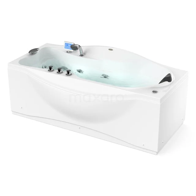 White freestanding jacuzzi with ergonomic design and hydromassage, ideal for luxurious relaxation in the bathroom.