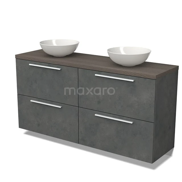 Modulo Plato Vanity units for countertop basin | 160 cm Dark grey concrete Flat front Dark brown oak worktop 4 high drawers BMK14-00672