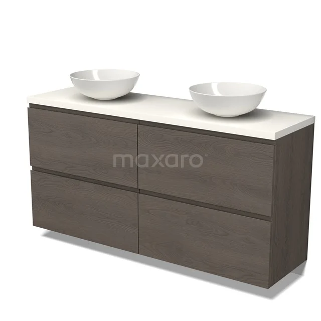 Modulo Plato Vanity units for countertop basin | 160 cm Dark brown oak Handle-less front Matte white worktop 4 high drawers BMK14-00731