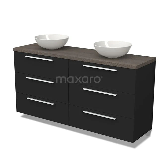 Modulo Plato Vanity units for countertop basin | 160 cm Matte black Flat front Dark brown oak worktop 6 drawers BMK20-00007