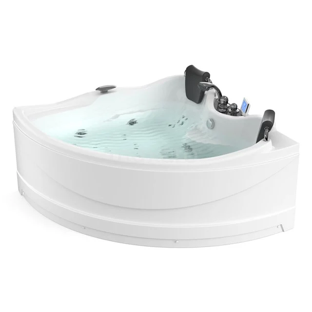 Eckige weiße Jacuzzi mit Massagedüsen, luxuriösem Design und bequemen Kopfstützen, perfekt zur Entspannung im Badezimmer.