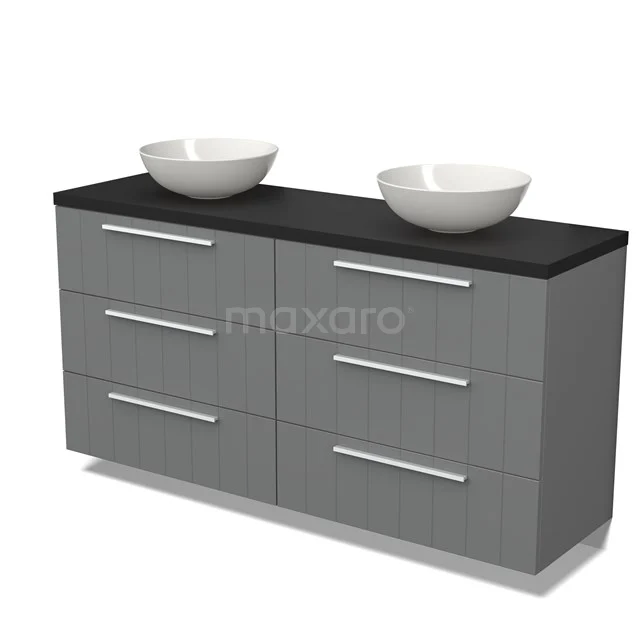 Modulo Plato Vanity units for countertop basin | 160 cm Mid grey Slat front Matte black worktop 6 drawers BMK20-00029