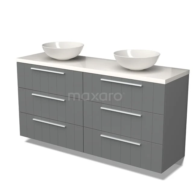 Modulo Plato Vanity units for countertop basin | 160 cm Mid grey Slat front High-gloss white worktop 6 drawers BMK20-00030