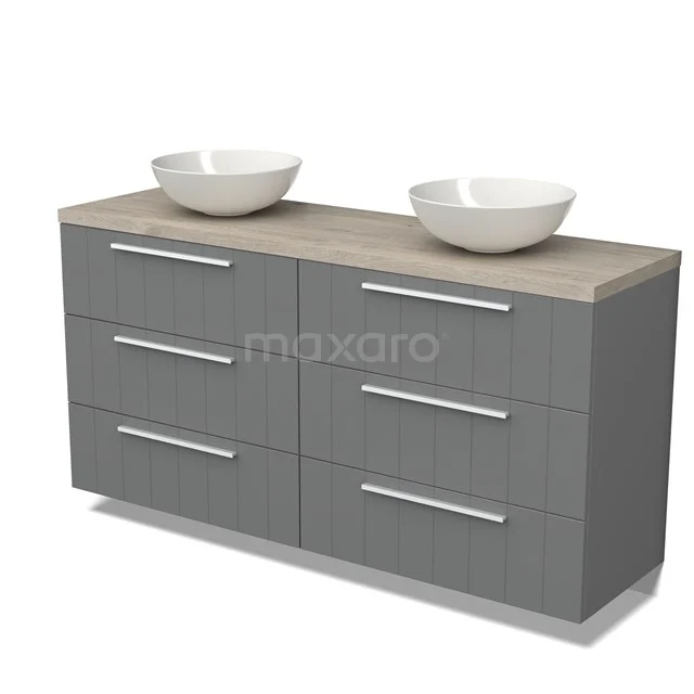 Modulo Plato Vanity units for countertop basin | 160 cm Mid grey Slat front Light grey oak worktop 6 drawers BMK20-00032
