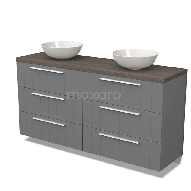 Modulo Plato Vanity units for countertop basin | 160 cm Mid grey Slat front Dark brown oak worktop 6 drawers BMK20-00035