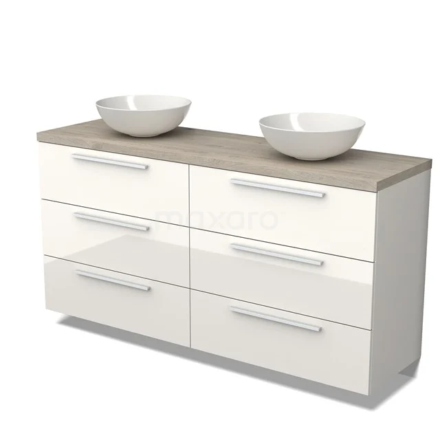 Modulo Plato Vanity units for countertop basin | 160 cm High-gloss white Flat front Light grey oak worktop 6 drawers BMK20-00046