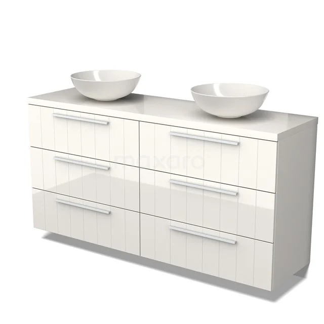 White bathroom unit with six drawers, double basin and modern finish, ideal for stylish bathroom solutions.