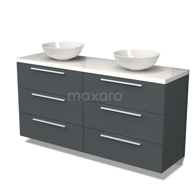 Modulo Plato Vanity units for countertop basin | 160 cm Dark grey Flat front High-gloss white worktop 6 drawers BMK20-00086