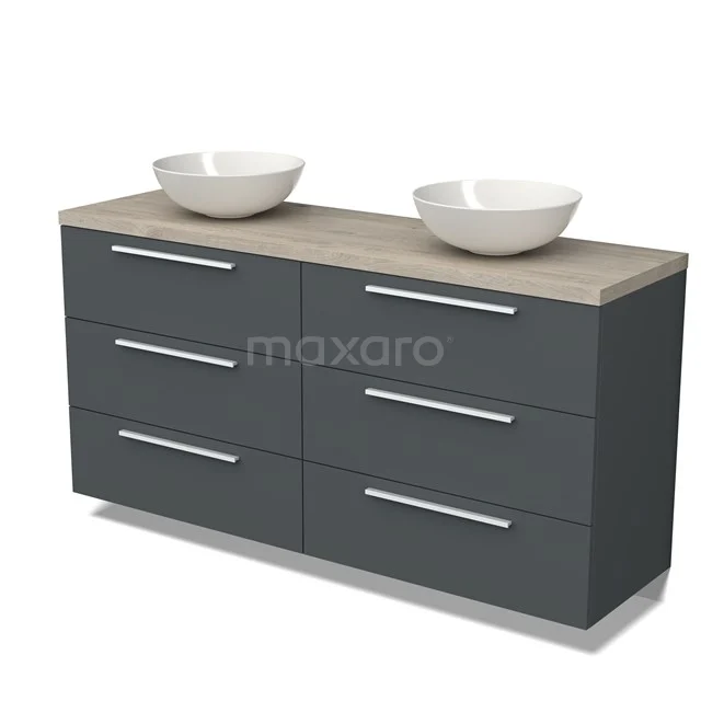 Modulo Plato Vanity units for countertop basin | 160 cm Dark grey Flat front Light grey oak worktop 6 drawers BMK20-00088