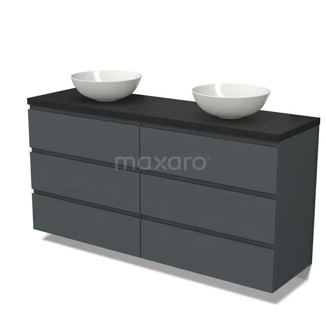 Modulo Plato Vanity units for countertop basin | 160 cm Dark grey Handle-less front Matte black worktop 6 drawers BMK20-00099