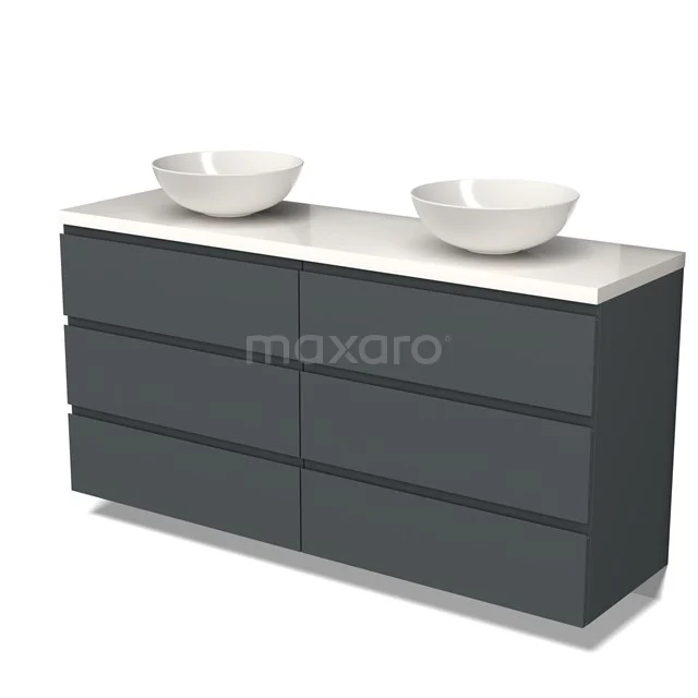 Modulo Plato Vanity units for countertop basin | 160 cm Dark grey Handle-less front High-gloss white worktop 6 drawers BMK20-00100