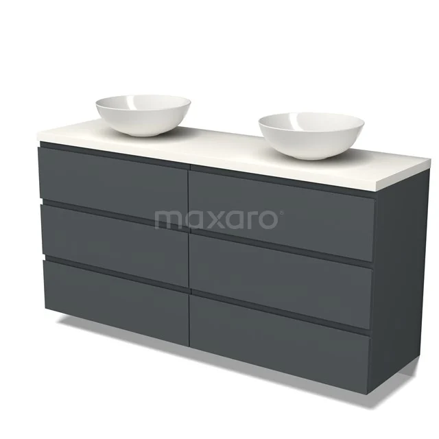 Modulo Plato Vanity units for countertop basin | 160 cm Dark grey Handle-less front Matte white worktop 6 drawers BMK20-00101