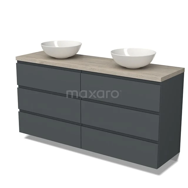 Modulo Plato Vanity units for countertop basin | 160 cm Dark grey Handle-less front Light grey oak worktop 6 drawers BMK20-00102
