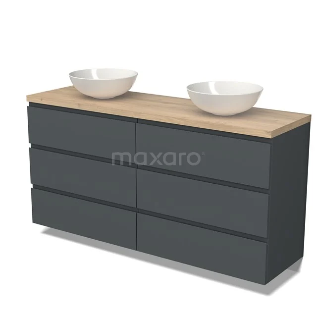Modulo Plato Vanity units for countertop basin | 160 cm Dark grey Handle-less front Light brown oak worktop 6 drawers BMK20-00103