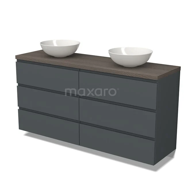 Modulo Plato Vanity units for countertop basin | 160 cm Dark grey Handle-less front Dark brown oak worktop 6 drawers BMK20-00105