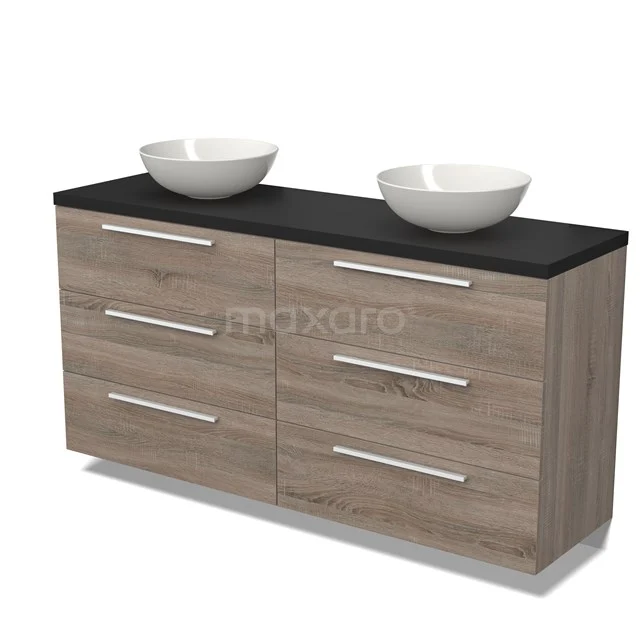 Modulo Plato Vanity units for countertop basin | 160 cm Oak Flat front Matte black worktop 6 drawers BMK20-00127