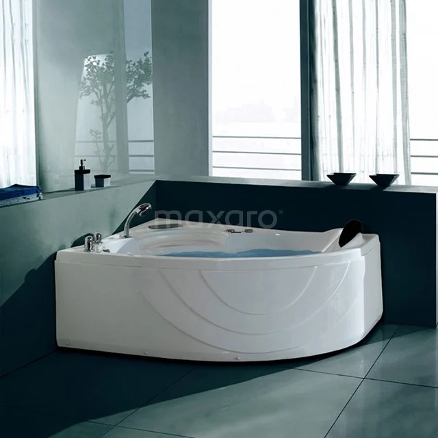 Whirlpool Bath Arctic Brass 1 Person Left 150x100cm Water massage W010-151BL Corner bath in white acrylic finish, modern design, ideal for luxury bathroom, with integrated armrests and spacious seat.
