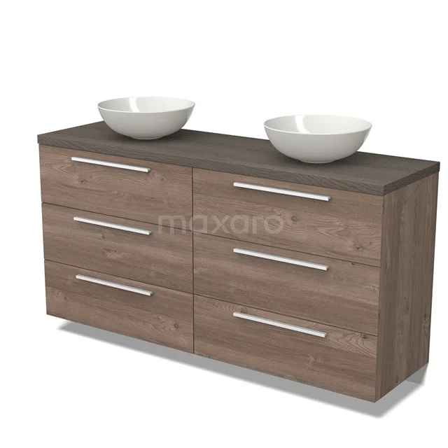 Modulo Plato Vanity units for countertop basin | 160 cm Mid brown oak Flat front Dark brown oak worktop 6 drawers BMK20-00175