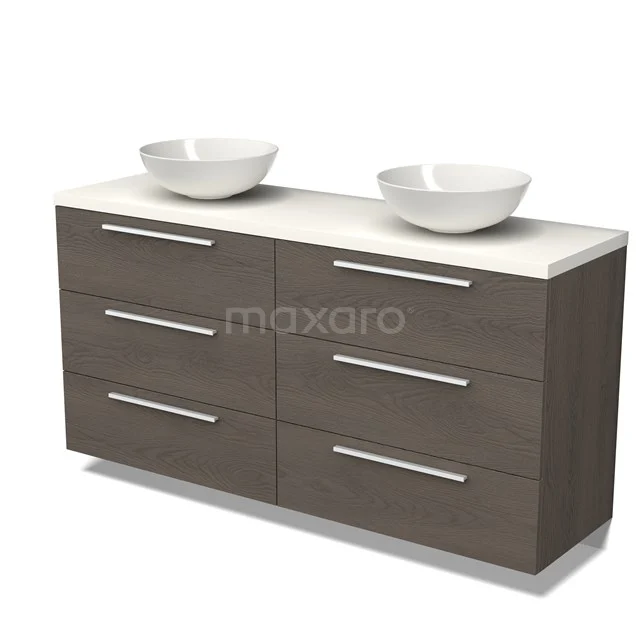 Modulo Plato Vanity units for countertop basin | 160 cm Dark brown oak Flat front Matte white worktop 6 drawers BMK20-00185