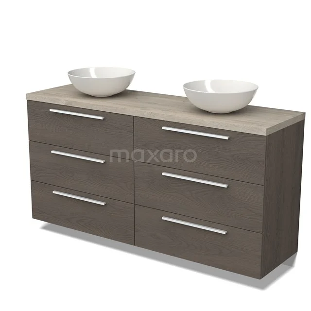 Modulo Plato Vanity units for countertop basin | 160 cm Dark brown oak Flat front Light grey oak worktop 6 drawers BMK20-00186