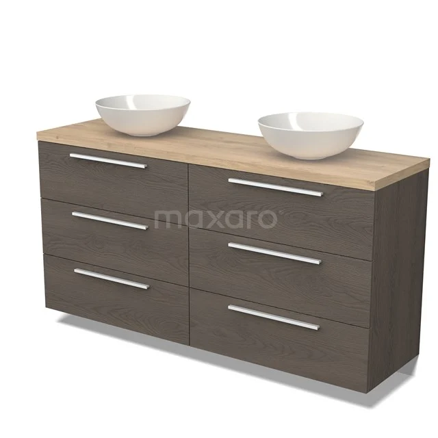 Modulo Plato Vanity units for countertop basin | 160 cm Dark brown oak Flat front Light brown oak worktop 6 drawers BMK20-00187