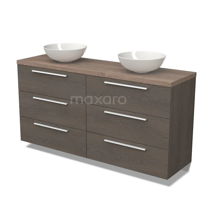 Modulo Plato Badkamermeubel voor waskom | 160 cm Donkerbruin eiken Vlak front Middenbruin eiken blad 6 lades BMK20-00188