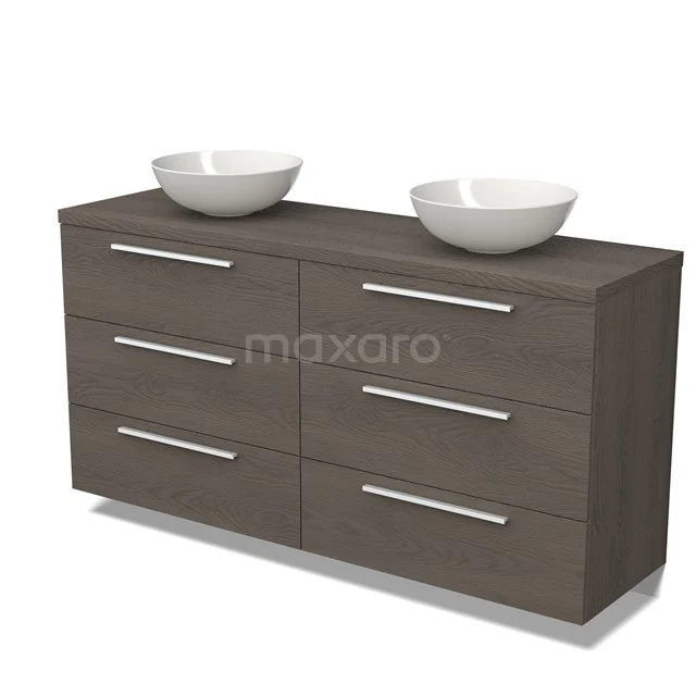 Modulo Plato Badkamermeubel voor waskom | 160 cm Donkerbruin eiken Vlak front Donkerbruin eiken blad 6 lades BMK20-00189