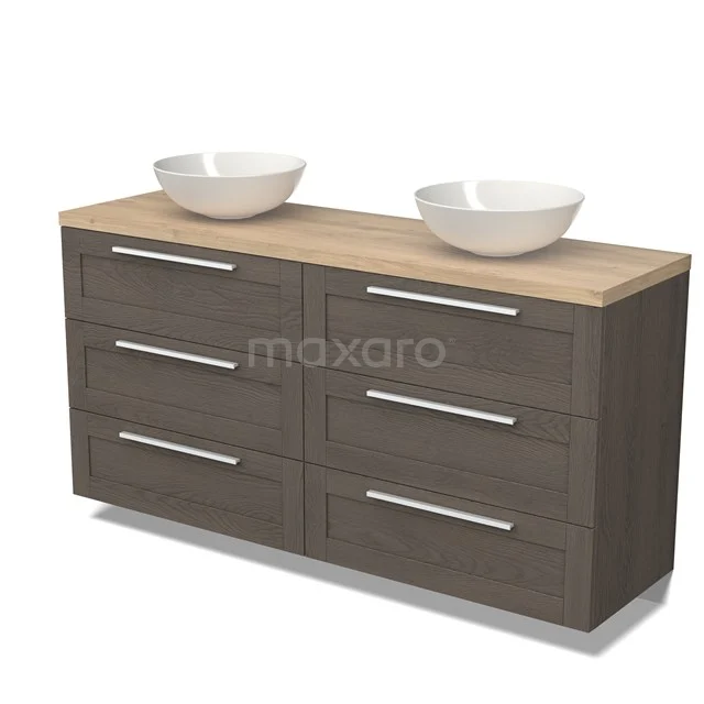 Modulo Plato Badkamermeubel voor waskom | 160 cm Donkerbruin eiken Kader front Lichtbruin eiken blad 6 lades BMK20-00194