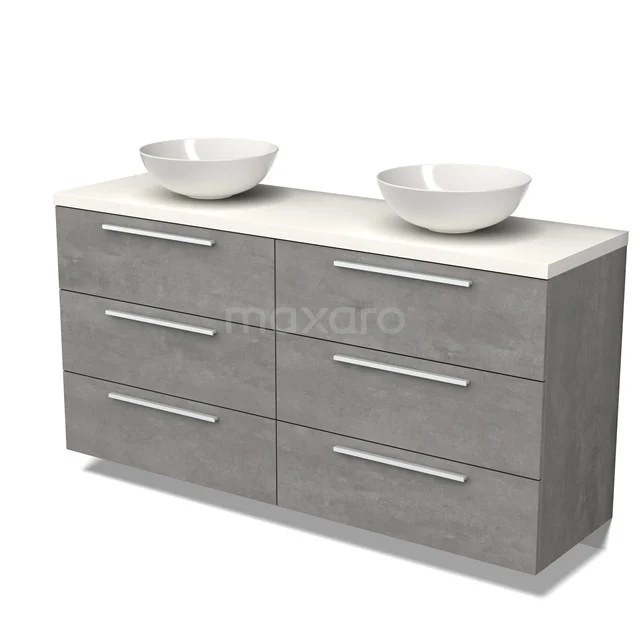 Modulo Plato Vanity units for countertop basin | 160 cm Light grey concrete Flat front Matte white worktop 6 drawers BMK20-00213