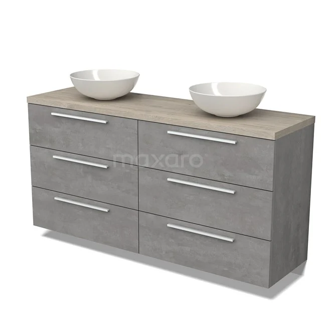 Modulo Plato Vanity units for countertop basin | 160 cm Light grey concrete Flat front Light grey oak worktop 6 drawers BMK20-00214
