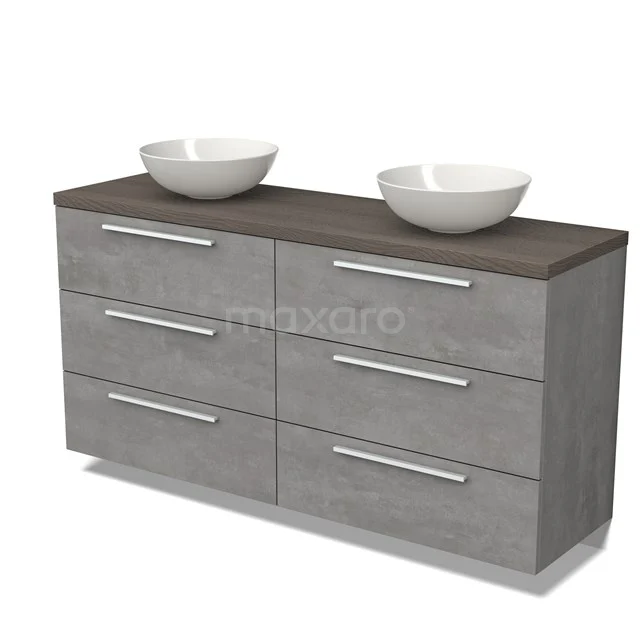 Grau Holz Badezimmermöbel mit Doppelwaschbecken, sechs Schubladen und Chrom Haltegriffen, modernes Design für das Badezimmer.