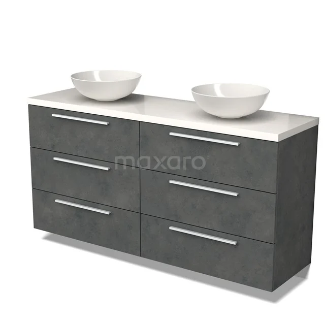 Modulo Plato Vanity units for countertop basin | 160 cm Dark grey concrete Flat front High-gloss white worktop 6 drawers BMK20-00219