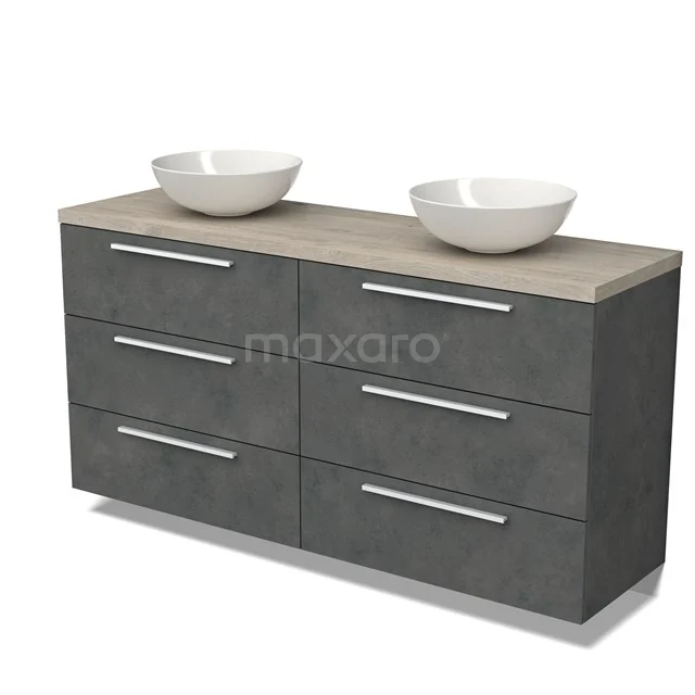 Modulo Plato Vanity units for countertop basin | 160 cm Dark grey concrete Flat front Light grey oak worktop 6 drawers BMK20-00221