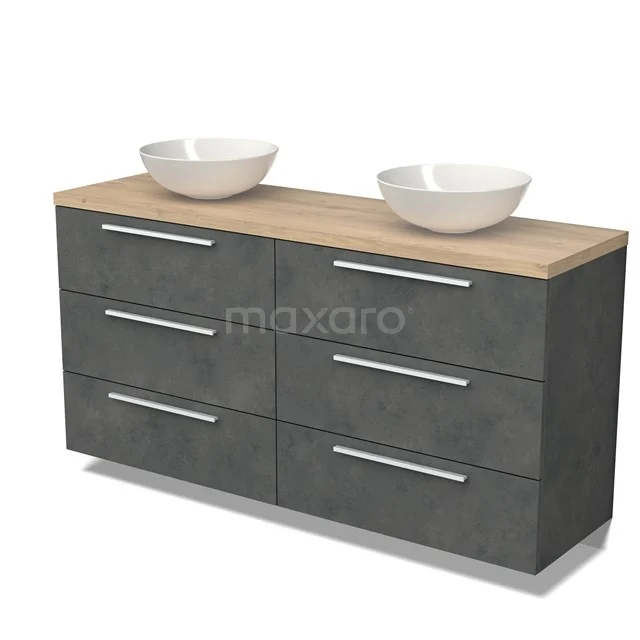 Modulo Plato Vanity units for countertop basin | 160 cm Dark grey concrete Flat front Light brown oak worktop 6 drawers BMK20-00222