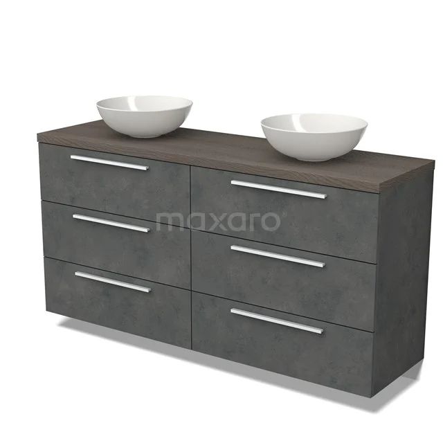 Modulo Plato Vanity units for countertop basin | 160 cm Dark grey concrete Flat front Dark brown oak worktop 6 drawers BMK20-00224
