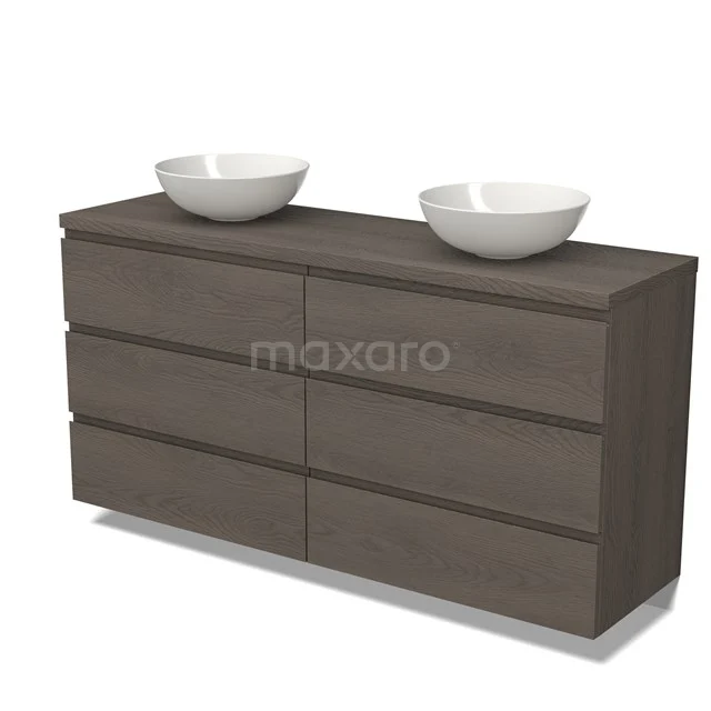 Modulo Plato Badkamermeubel voor waskom | 160 cm Donkerbruin eiken Greeploos front Donkerbruin eiken blad 6 lades BMK20-00245